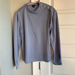 Ann Taylor Jeweled Shoulder Long Sleeve Top - Dusty Periwinkle